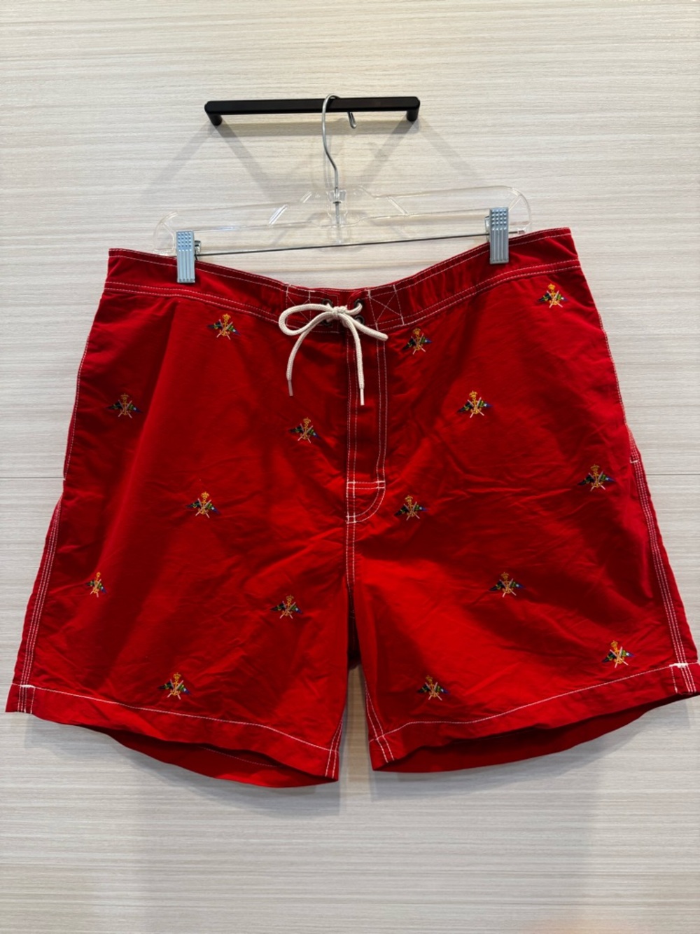 Polo by Ralph Lauren Red Swim Trunks with Embroidered Sailing Flags size XL